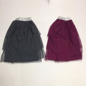Jumping Beans Tiered Midi Skorts Silver Elastic Waistband - Charcoal & Plum 12